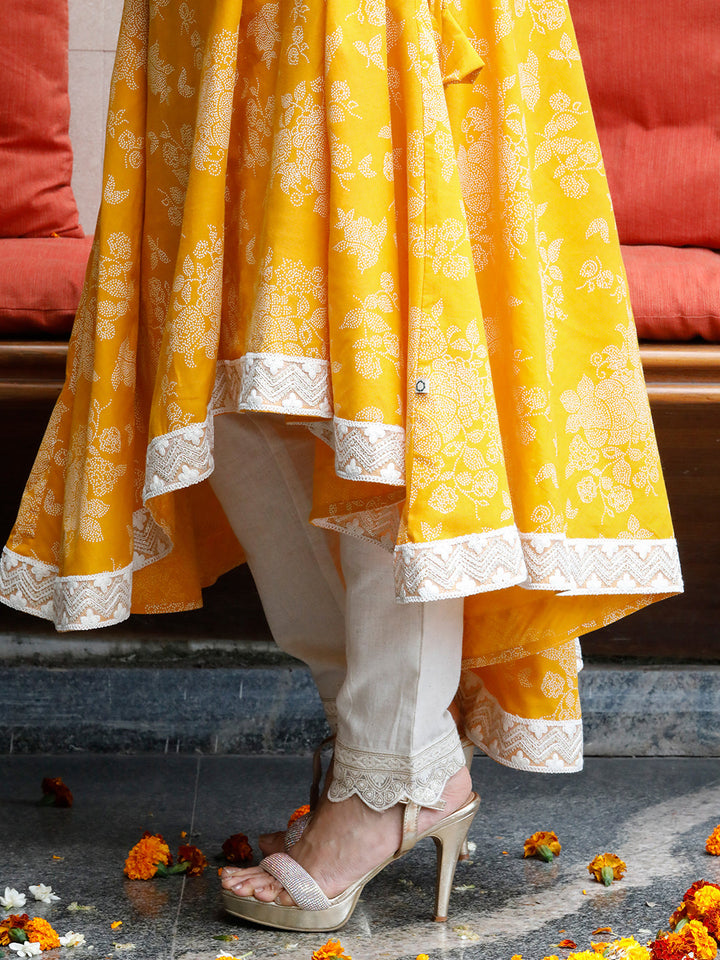 Mishri Yellow Angarkha With Lace Details Kurta With Pant