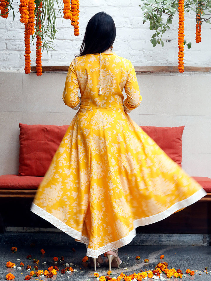 Mishri Yellow Angarkha With Lace Details Kurta With Pant