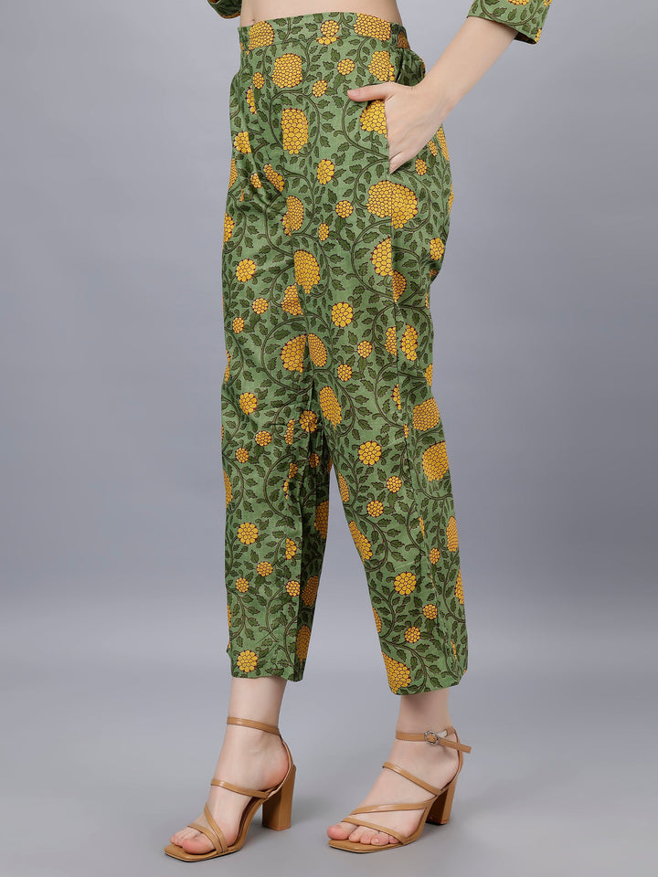 Moss Green & Yellow Cotton Co-Ord Set with Pockets