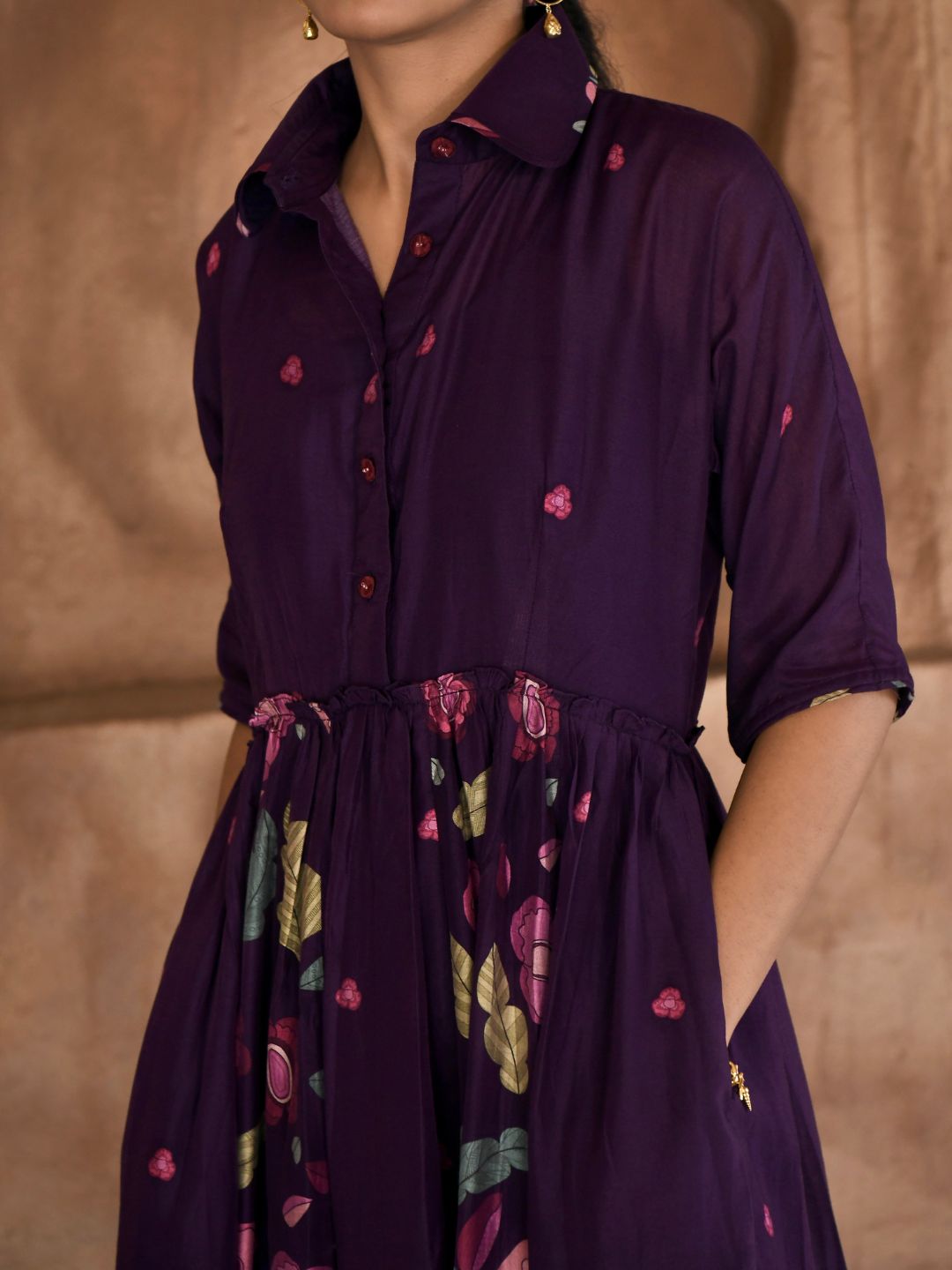 Mulberry Purple Silky Shirt Dress with Slip
