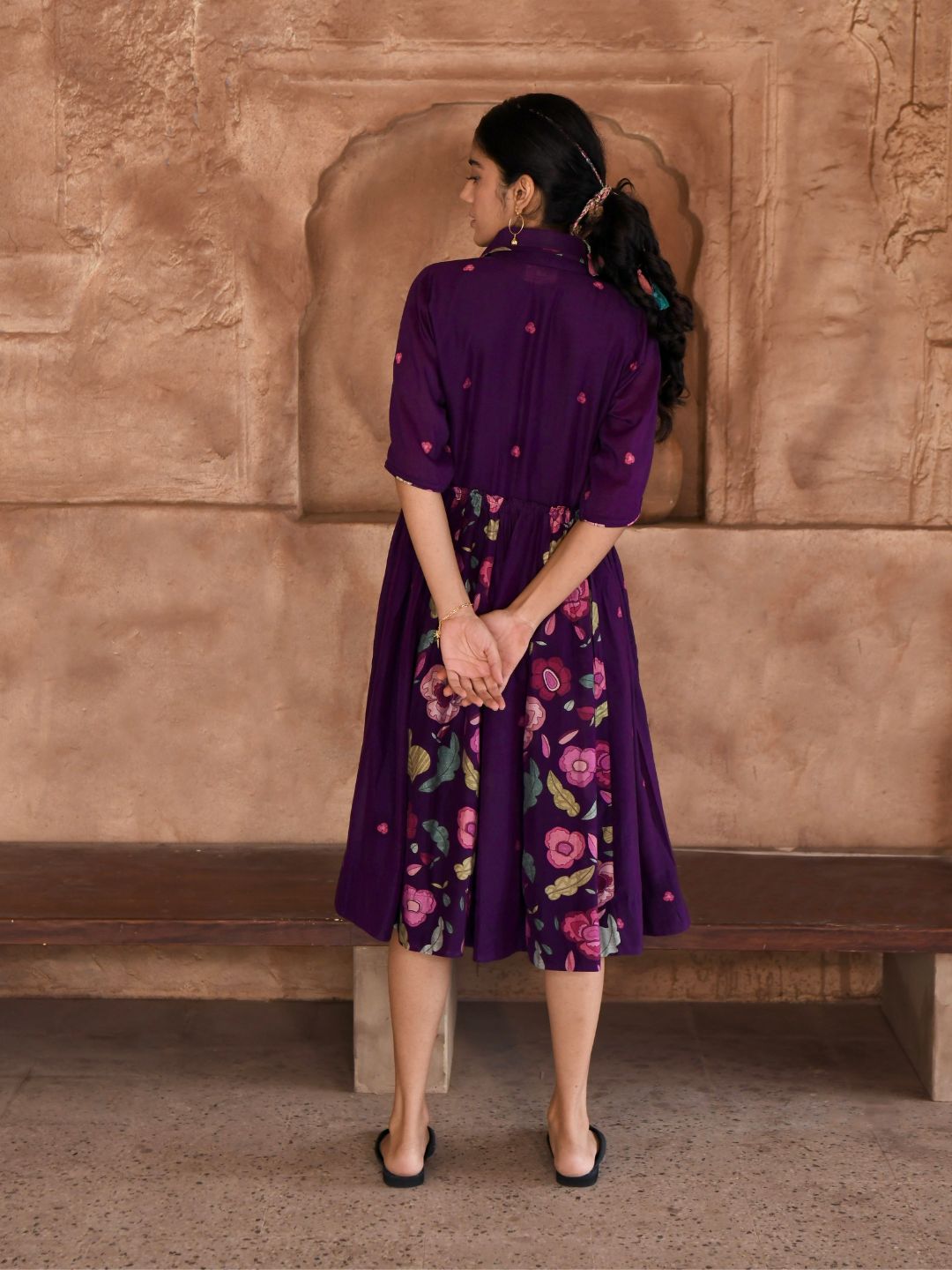 Mulberry Purple Silky Shirt Dress with Slip