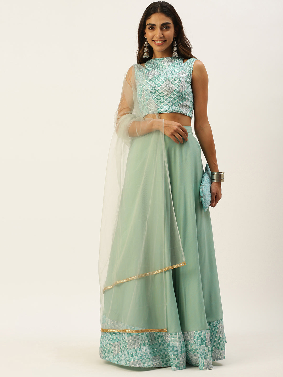 Multicolor-Georgette-Embroidered-Lehenga-Set