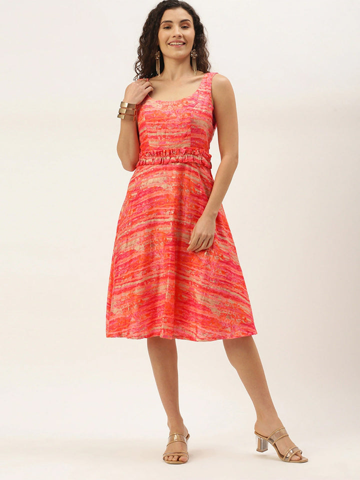 Multicolored-Art-Silk-Round-Neck-Dress