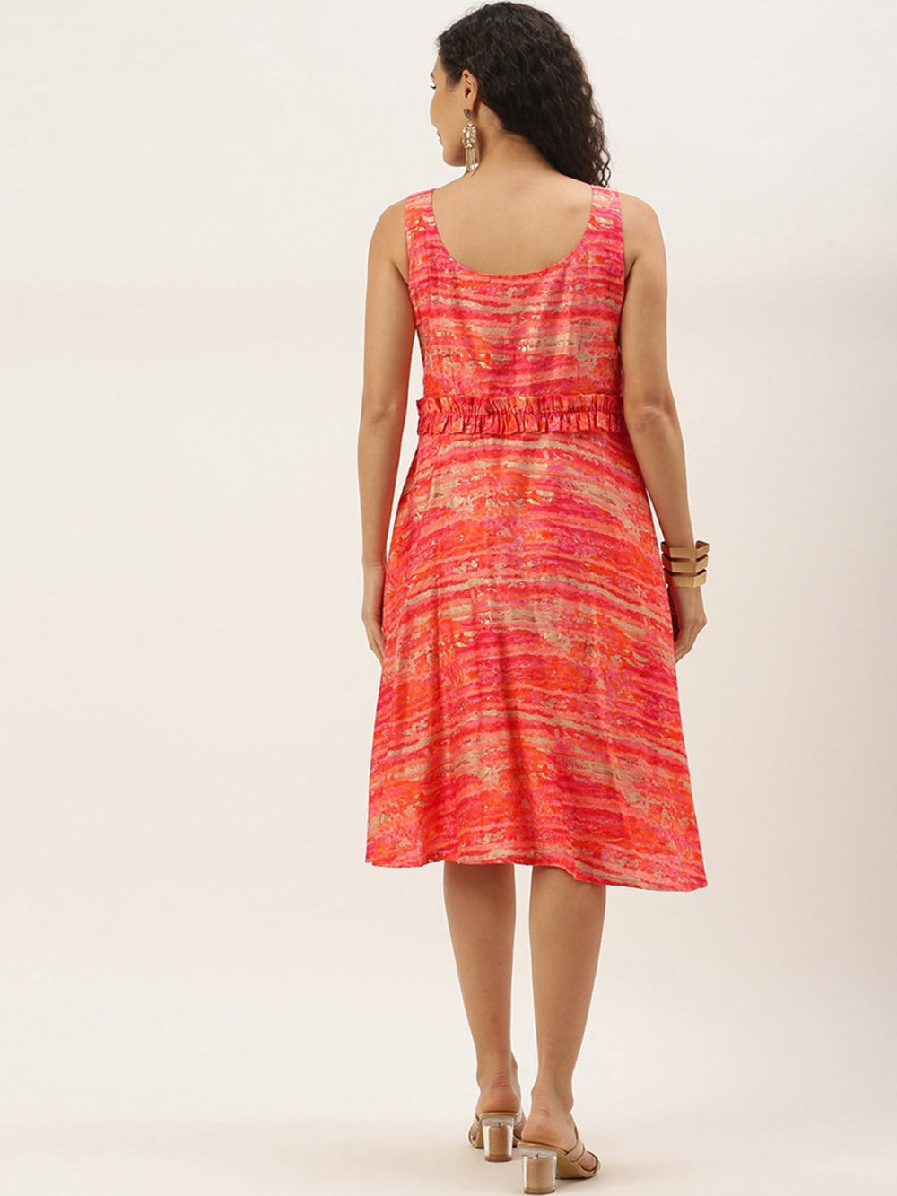 Multicolored-Art-Silk-Round-Neck-Dress