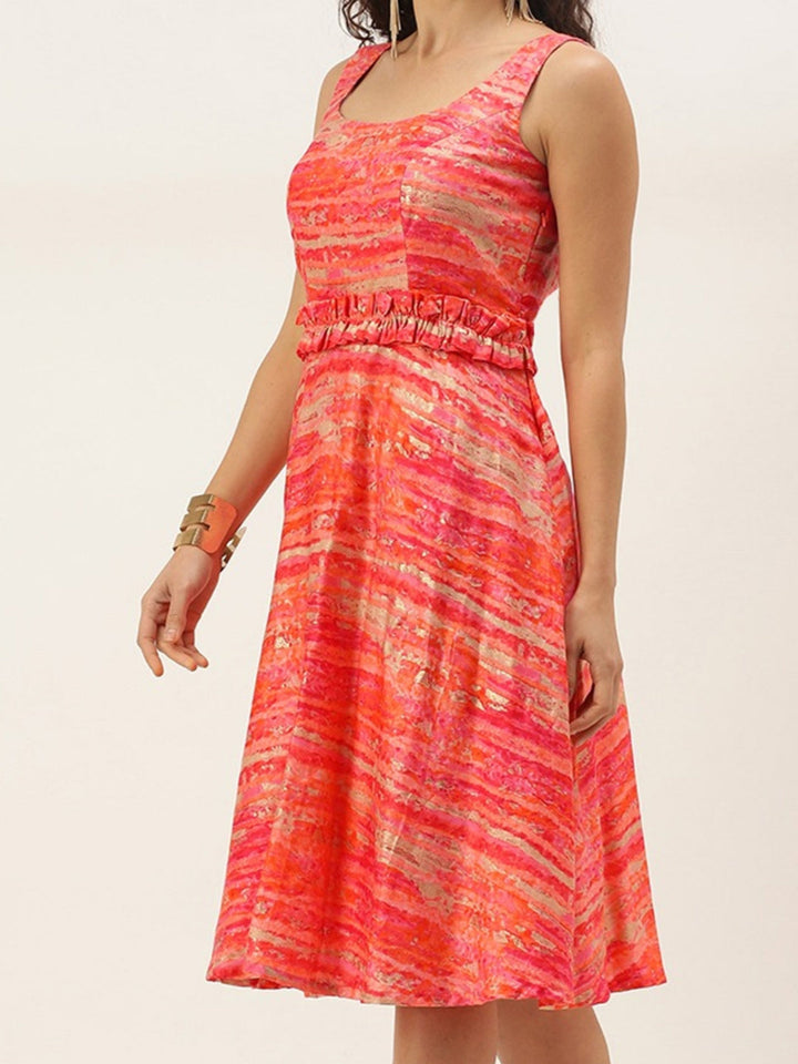 Multicolored-Art-Silk-Round-Neck-Dress