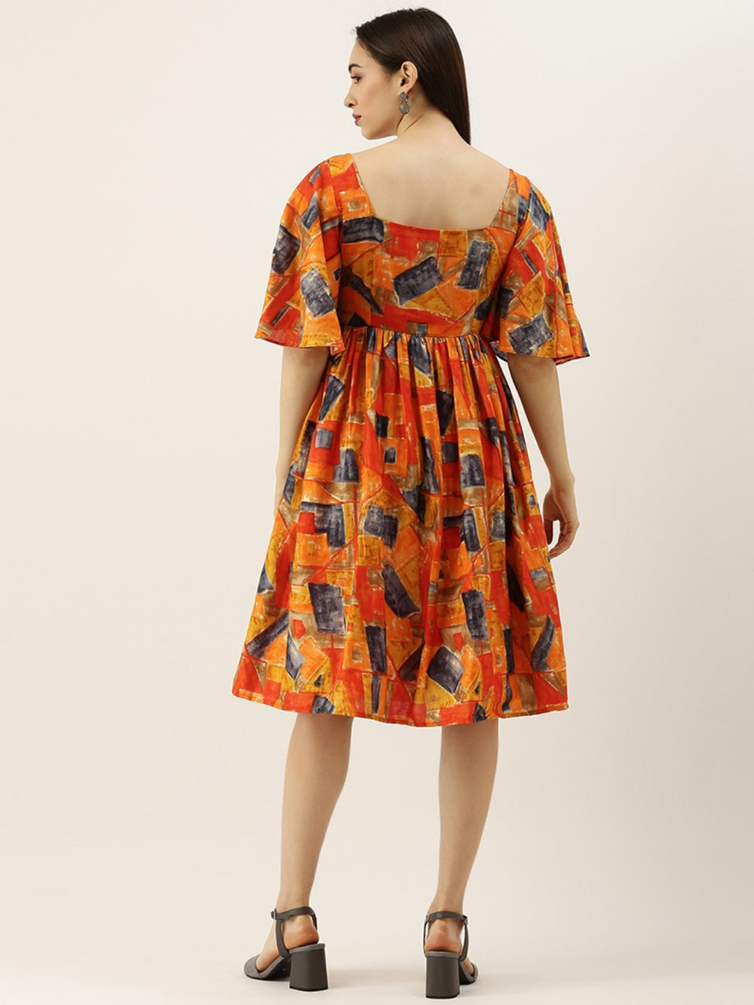 Multicolored-Bell-Sleeve-Dress
