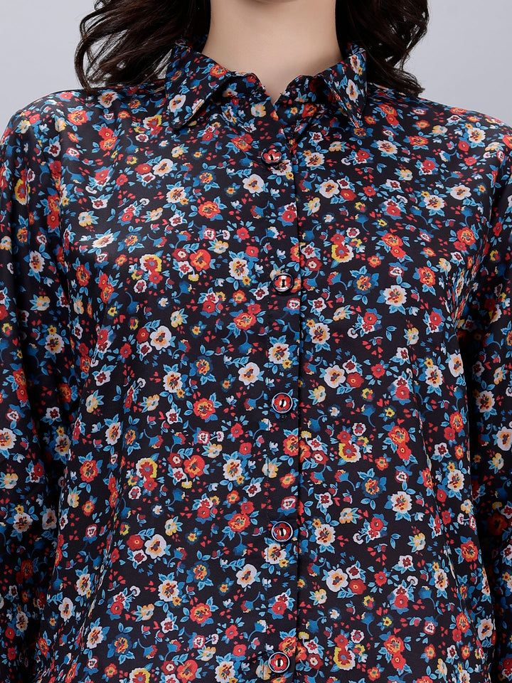 Multicolored Moss Georgette Floral Digital Printed Shirt