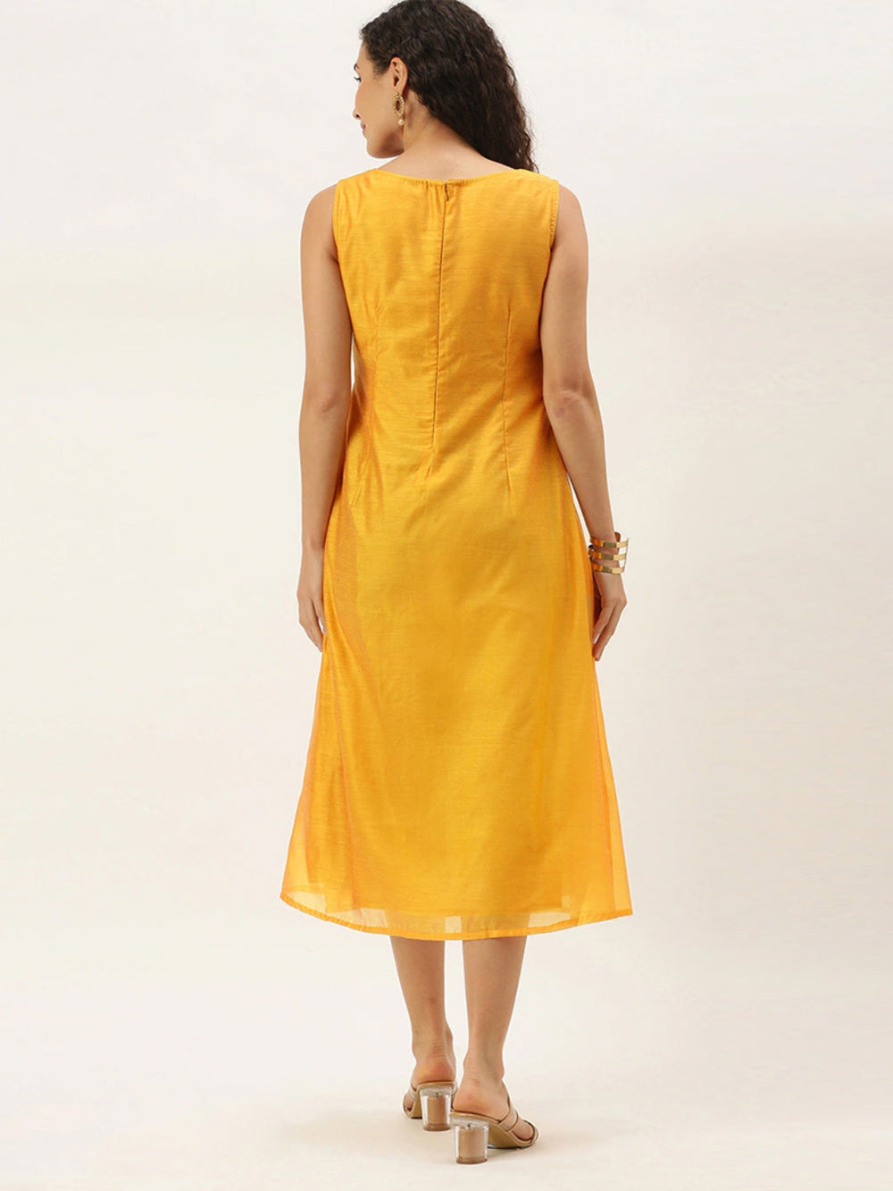Multicolored-Printed-Calf-Length-Dress