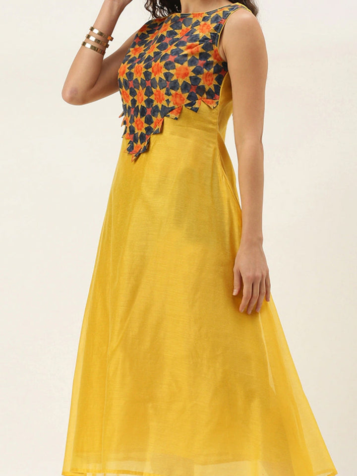 Multicolored-Printed-Calf-Length-Dress