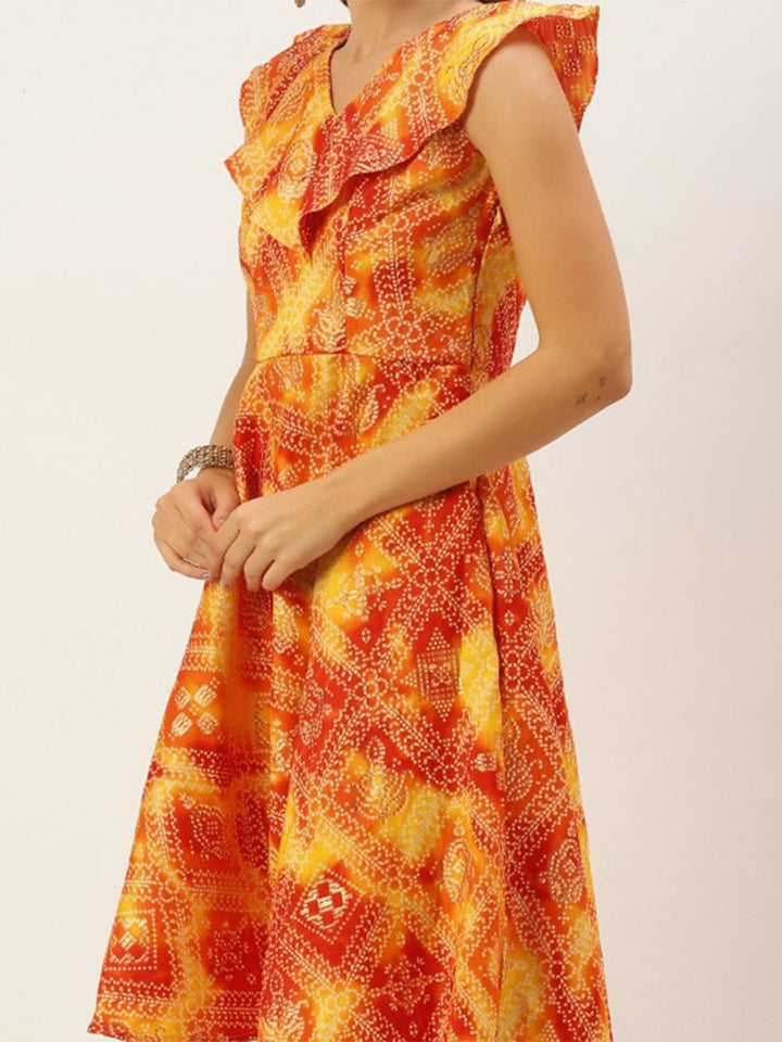 Multicolored-Printed-Cotton-Knee-Length-Dress