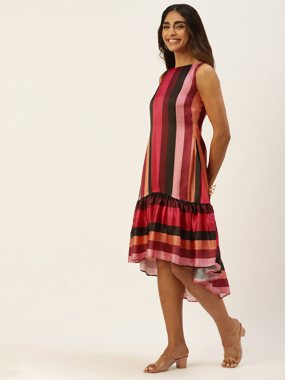Multicolored-Satin-Blend-Printed-Dress