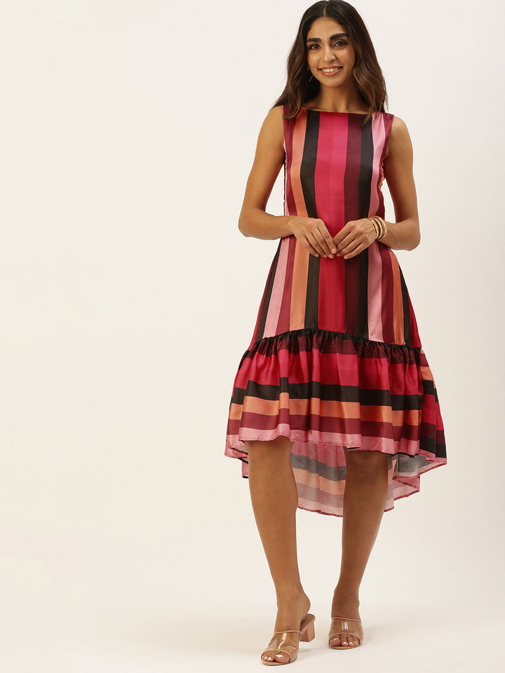 Multicolored-Satin-Blend-Printed-Dress