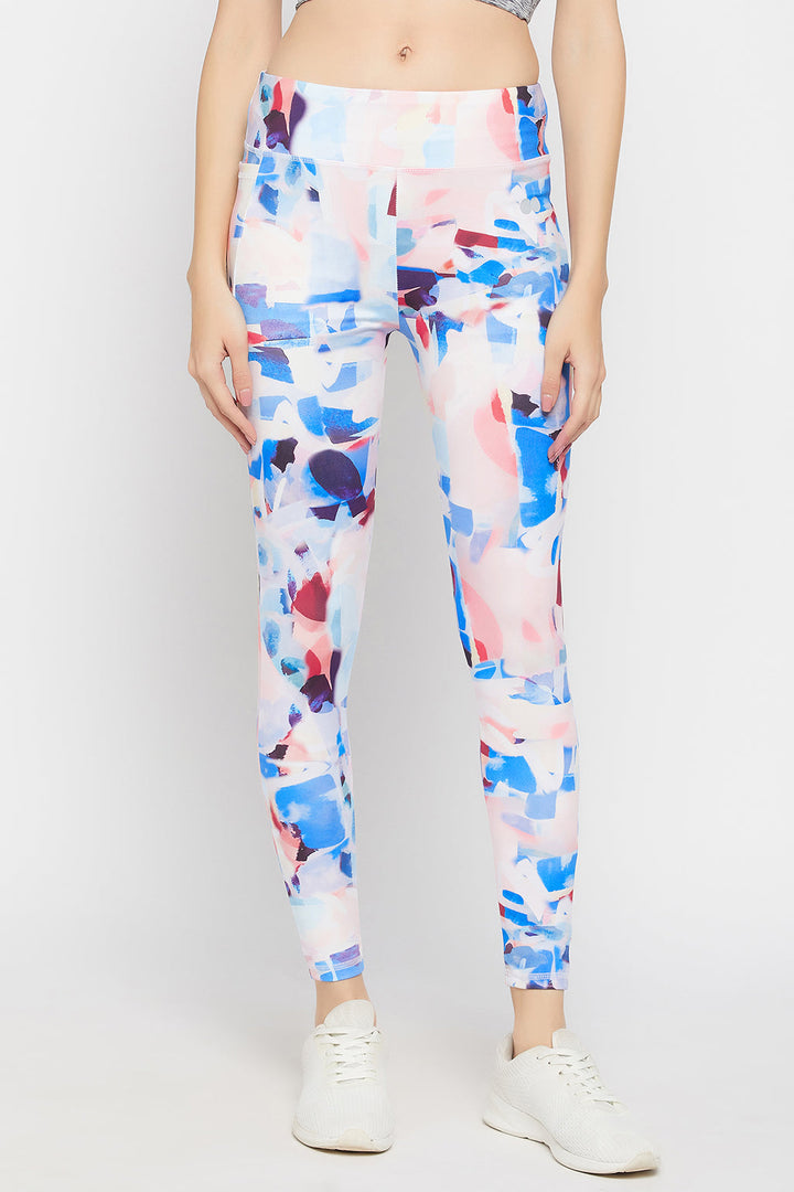 Multicolour Abstract Print Active Tights with Side Pocket