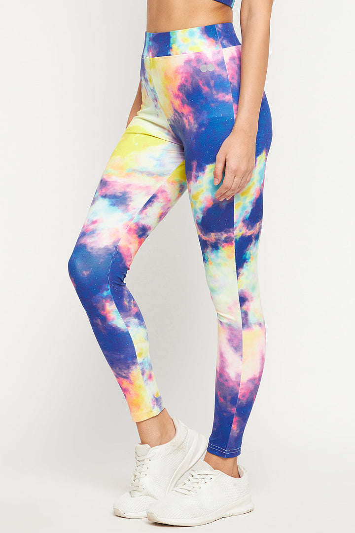 Multicolour Ankle-Length Marble Print Active Tights