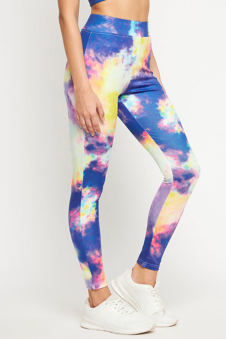 Multicolour Ankle-Length Marble Print Active Tights