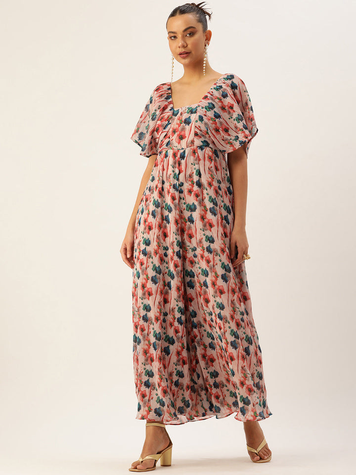 Multicoloured Pleated Georgette Jumpsuit