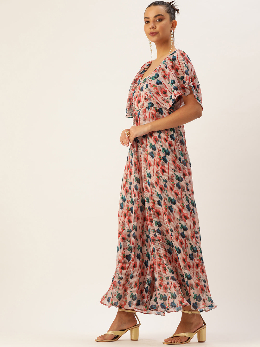 Multicoloured Pleated Georgette Jumpsuit
