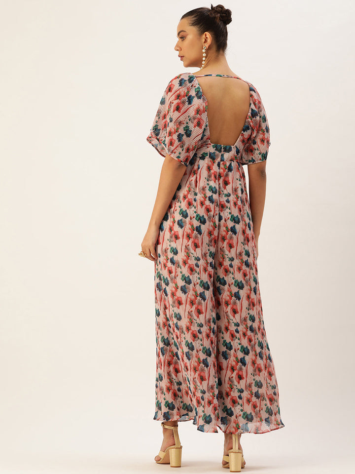 Multicoloured Pleated Georgette Jumpsuit