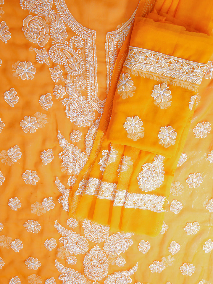 Mustard Chikankari Unstitched Dress Material