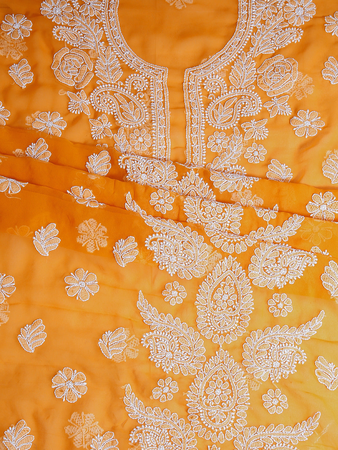 Mustard Chikankari Unstitched Dress Material