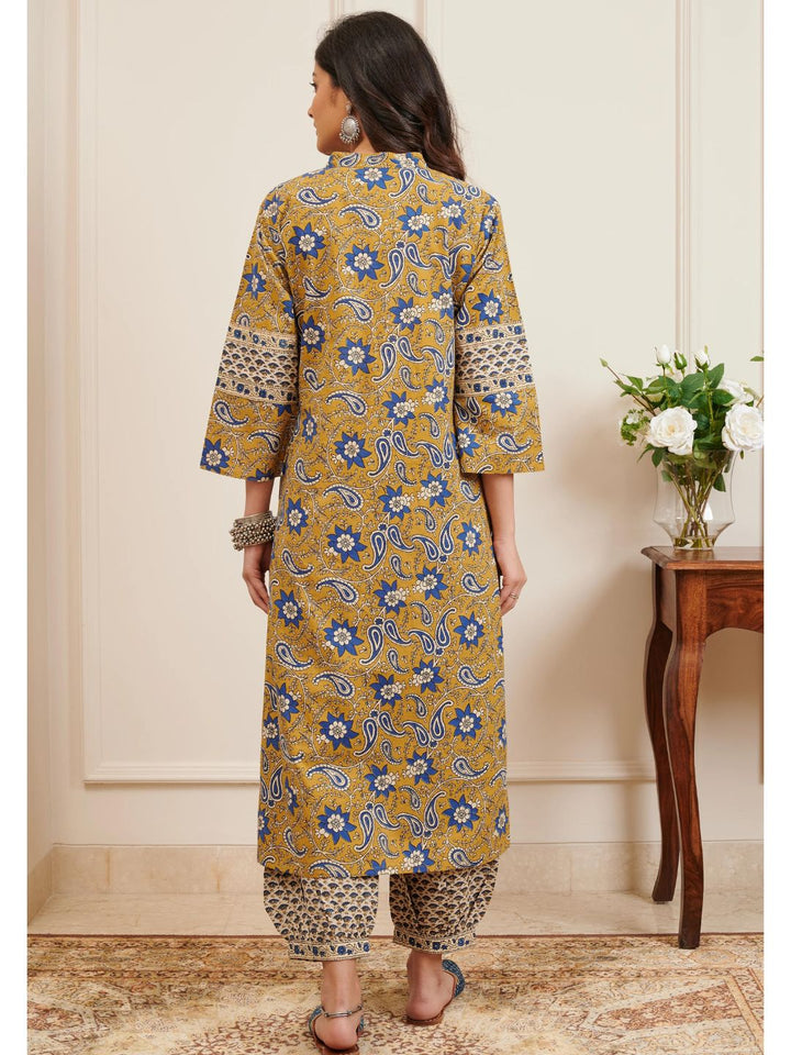 Mustard Cotton Bagru Hand Block Printed Kurta