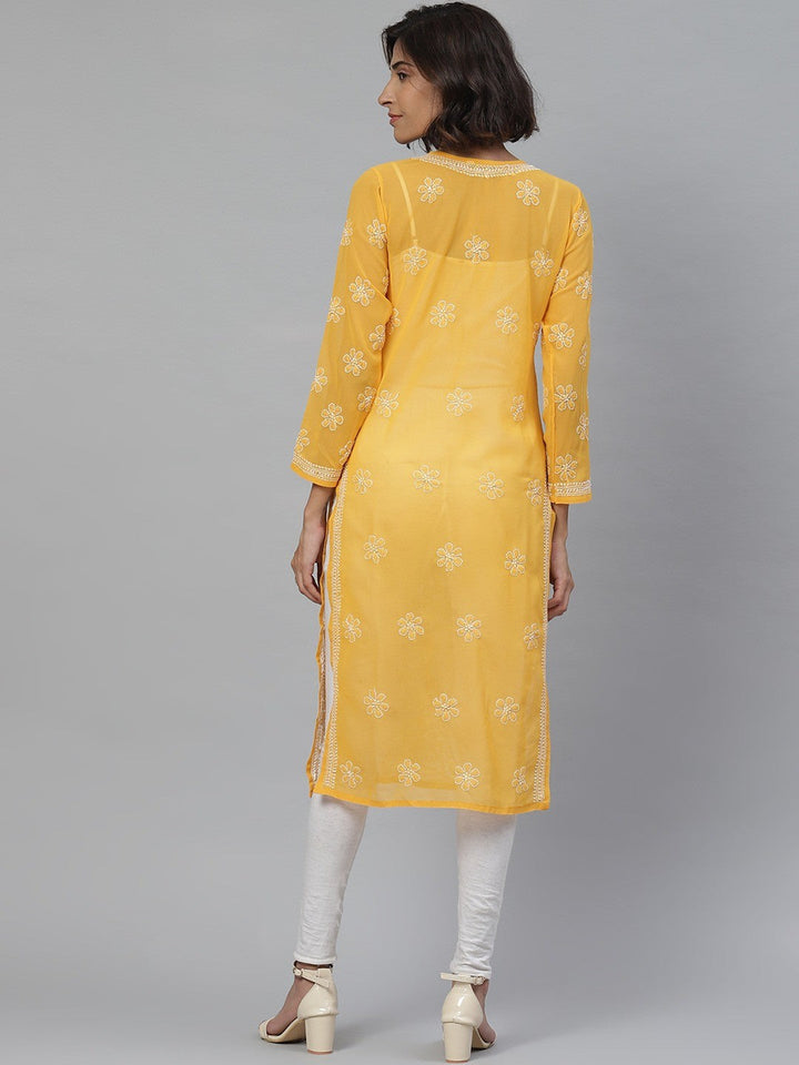 Mustard-Georgettelucknowi-Chikan-Kurta-Only