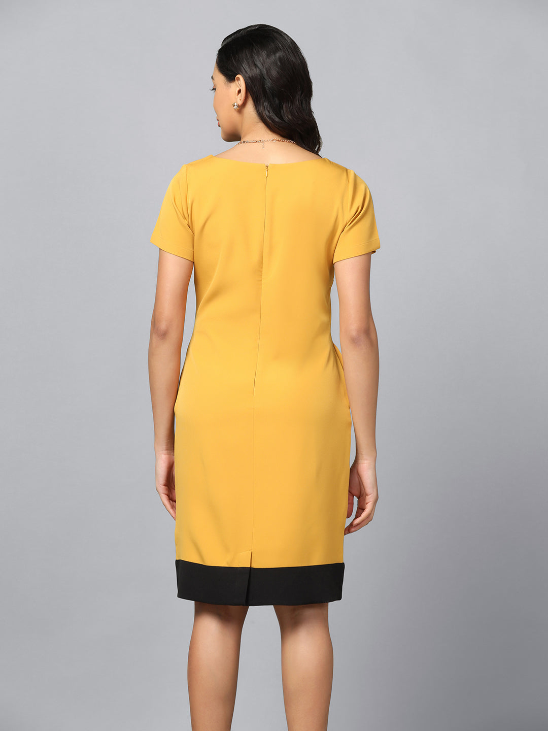 Mustard Polyester Stretch Sheath Dress