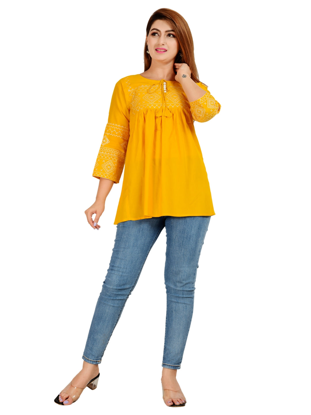 mustard-rayon-embroidered-solid-top-am-266