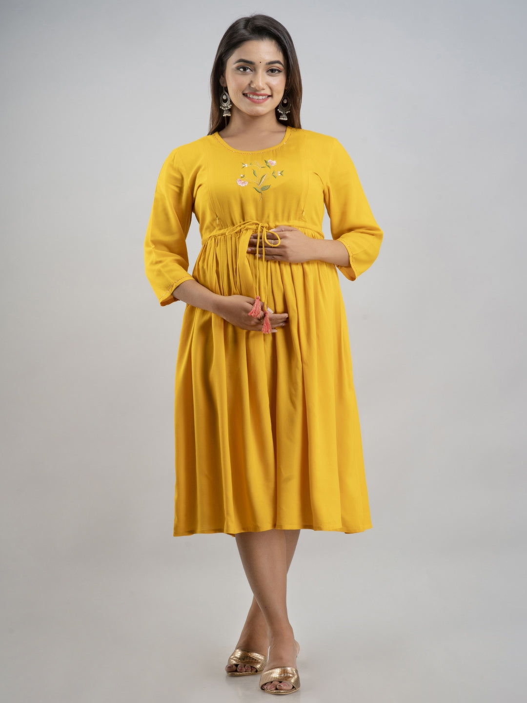 Mustard-Yellow-Embroidered-Maternity-Kurta