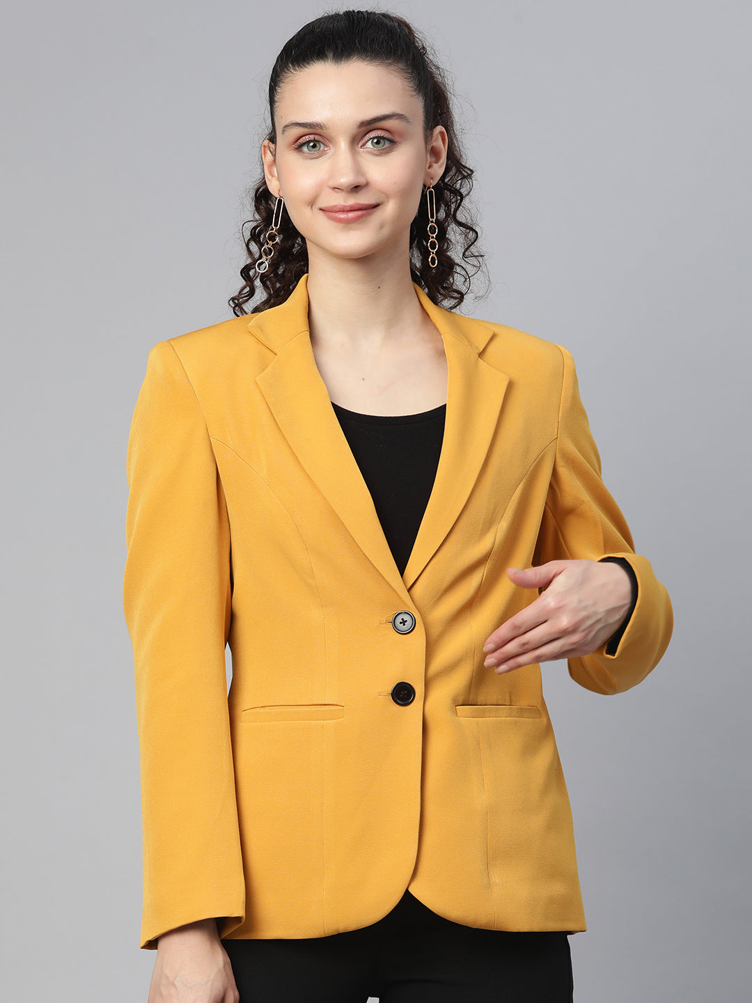 Mustard Yellow Notched Lapel Light Weight Blazer