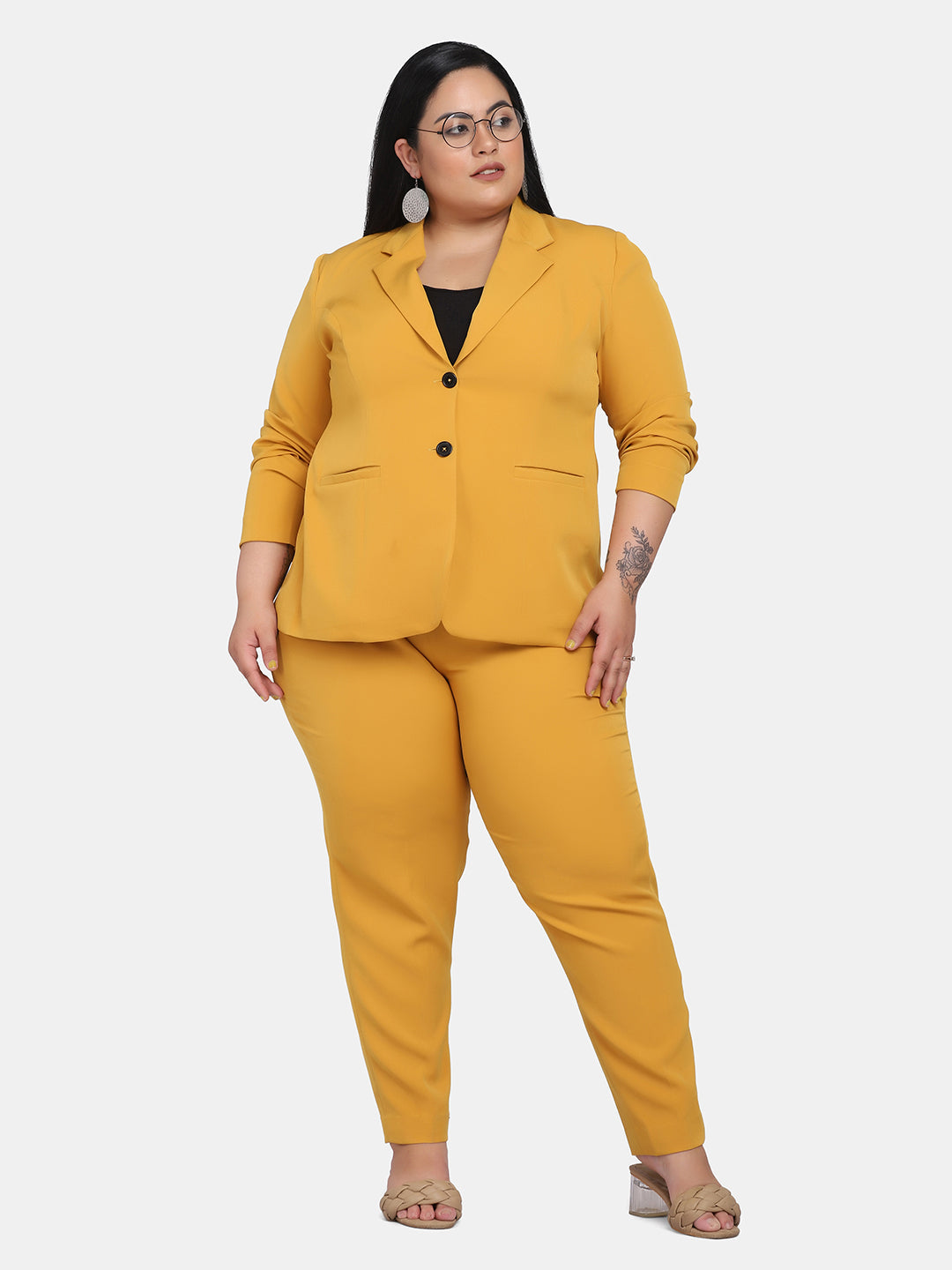 Mustard Yellow Stretch Suit With Pant