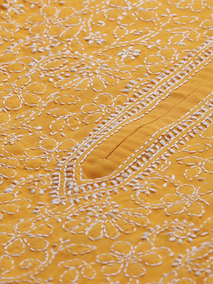 Mustard & White Chikankari Kurta with Palazzos