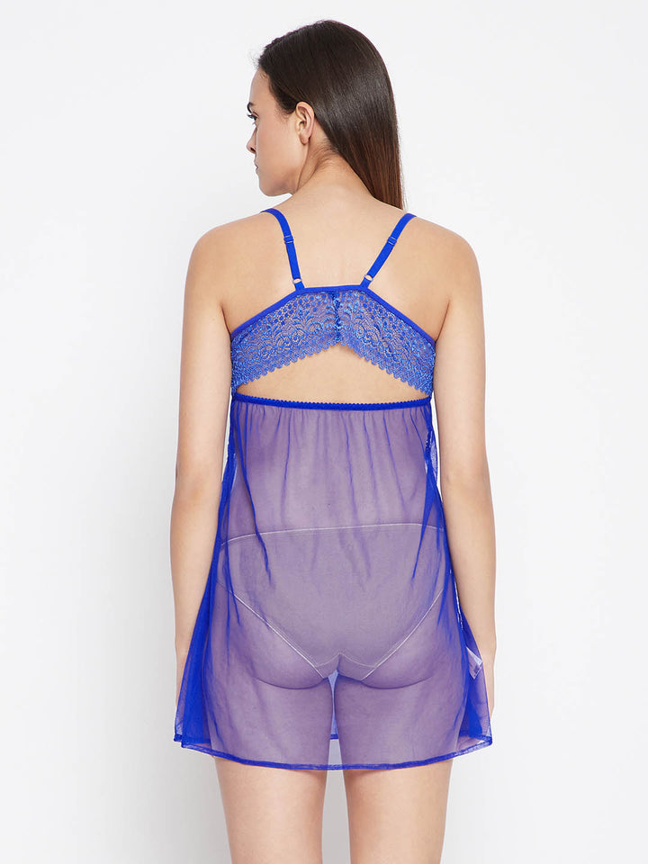 Basic Sheer In Blue With Matching Thong