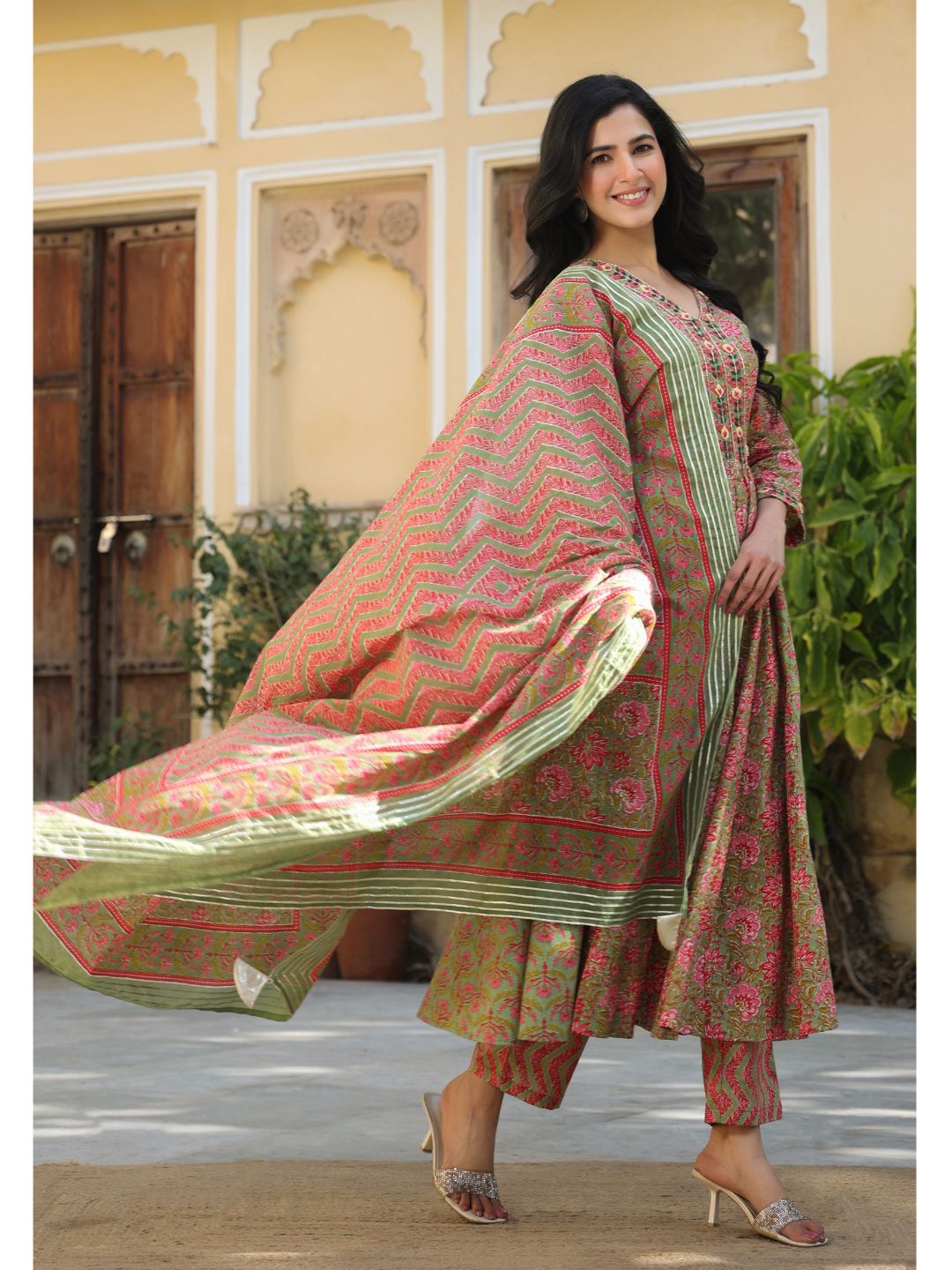 Naheeda-Green-Cotton-Printed-Kurta-Set