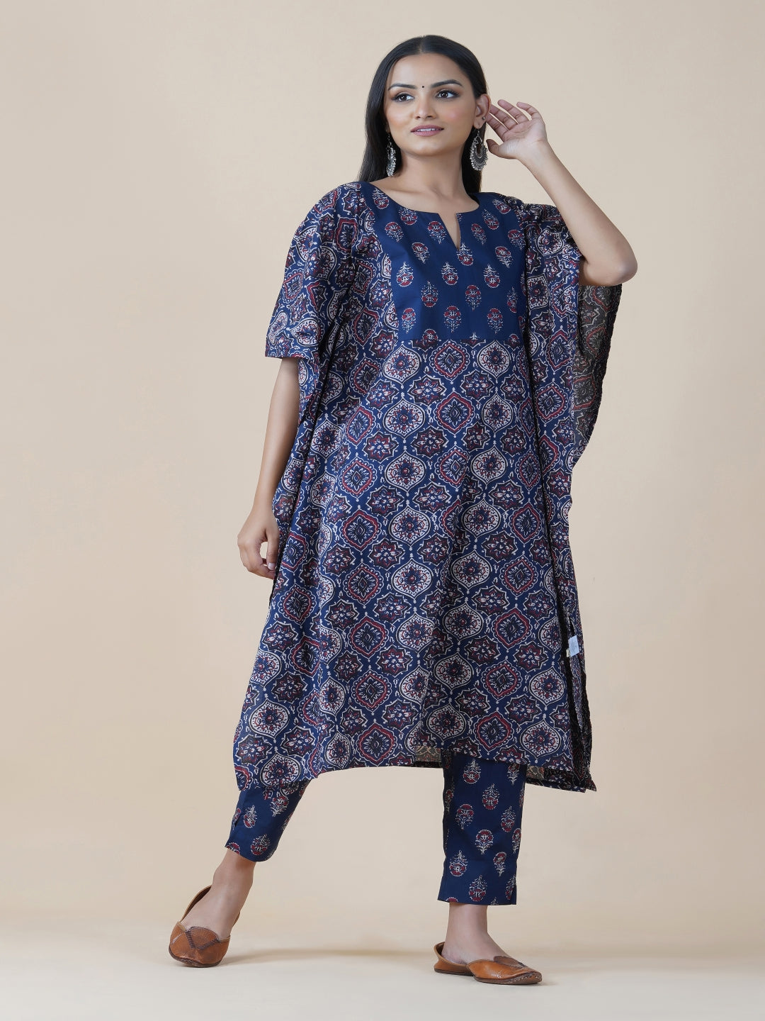 Navy Ajrakh Print Kaftaan And Pants