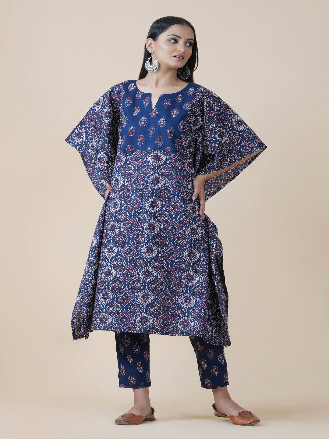 Navy Ajrakh Print Kaftaan And Pants