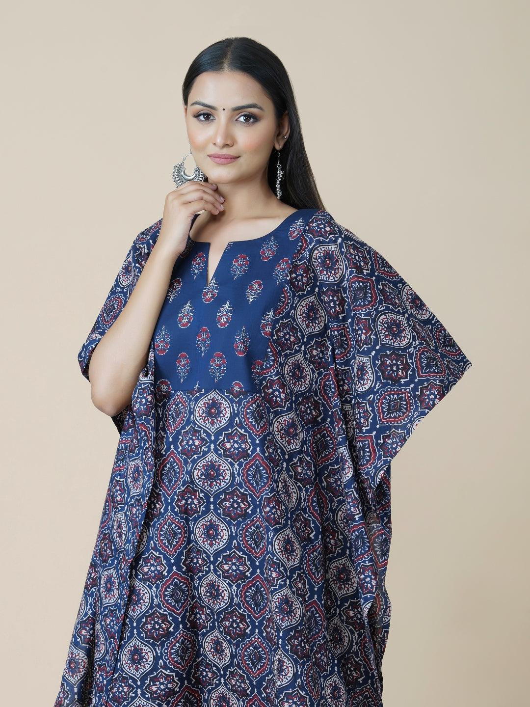 Navy Ajrakh Print Kaftaan And Pants