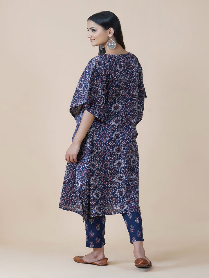 Navy Ajrakh Print Kaftaan And Pants