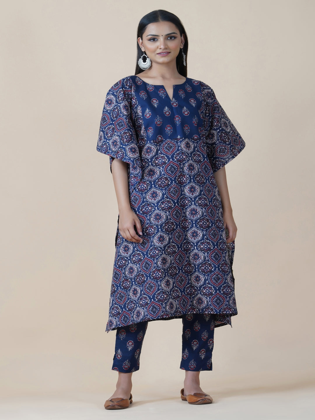 Navy Ajrakh Print Kaftaan And Pants