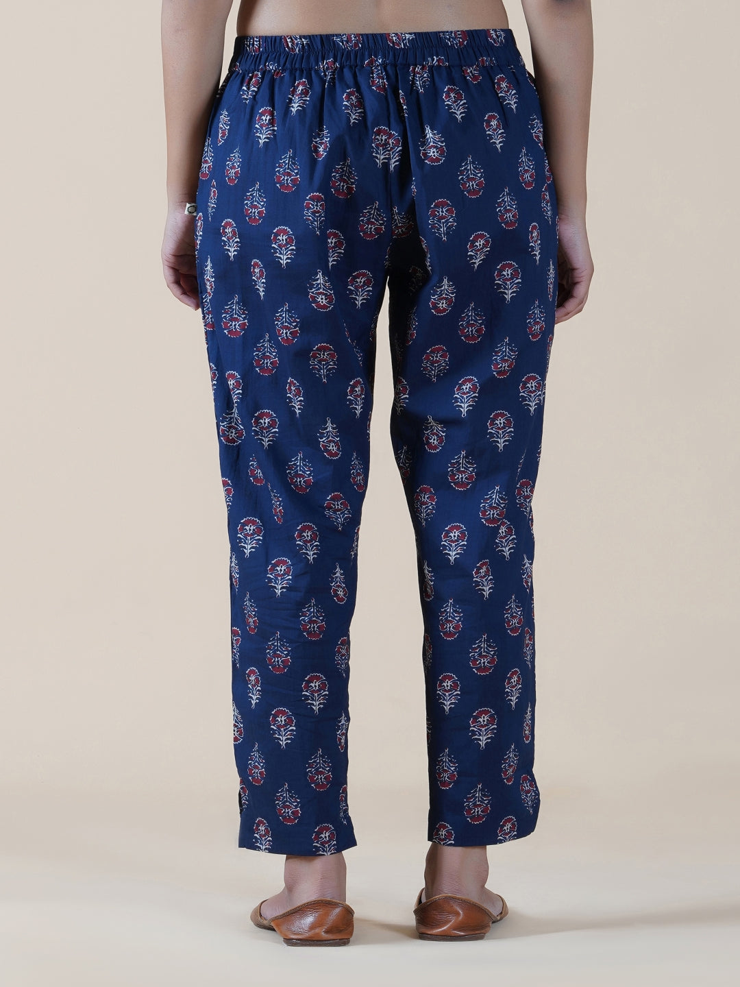 Navy Ajrakh Print Straight Fitted Pants