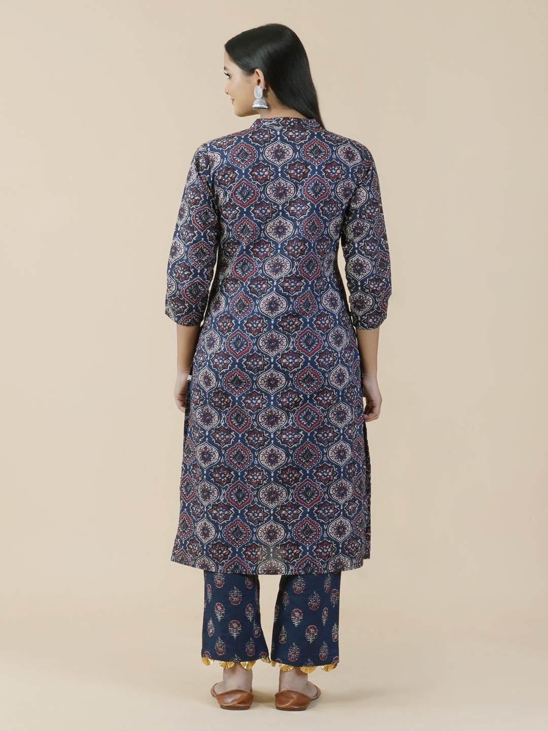 Navy Ajrakh Print Straight Kurta Only