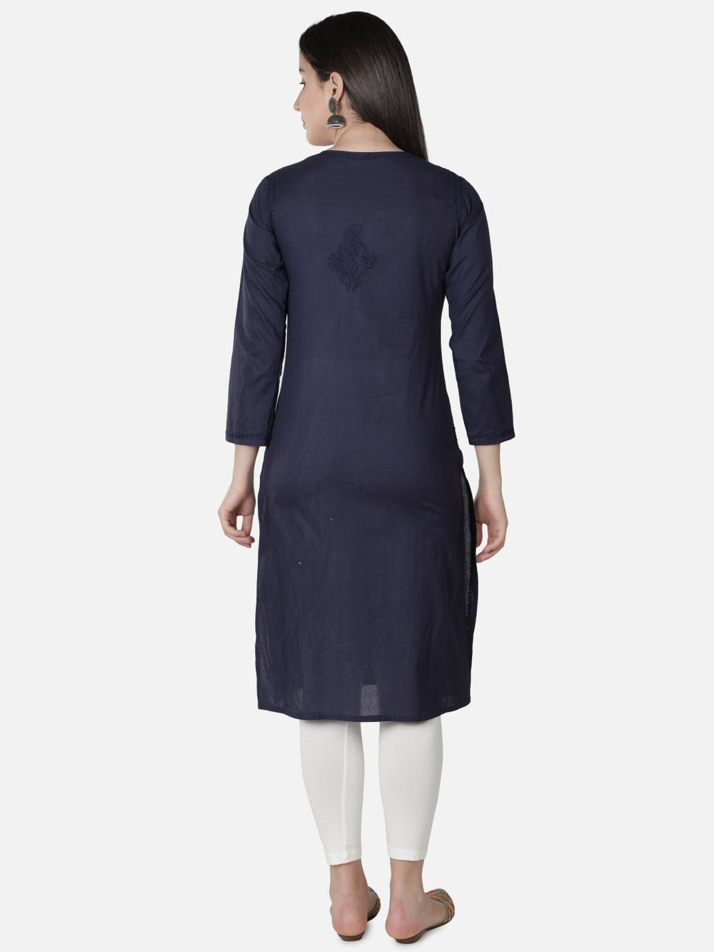 Navy-Blue-Cotton-Lucknowi-Chikan-Kurti