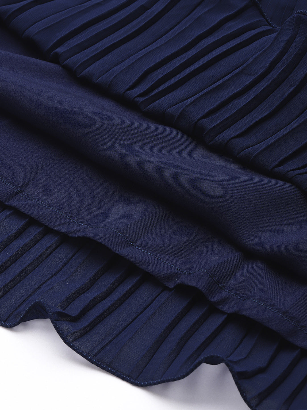 Navy Blue Embroidered Pleated Georgette Gown