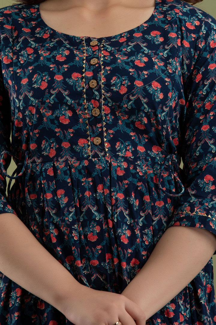 Navy-Blue-Floral-Maternity-Baby-Feeding-Dress