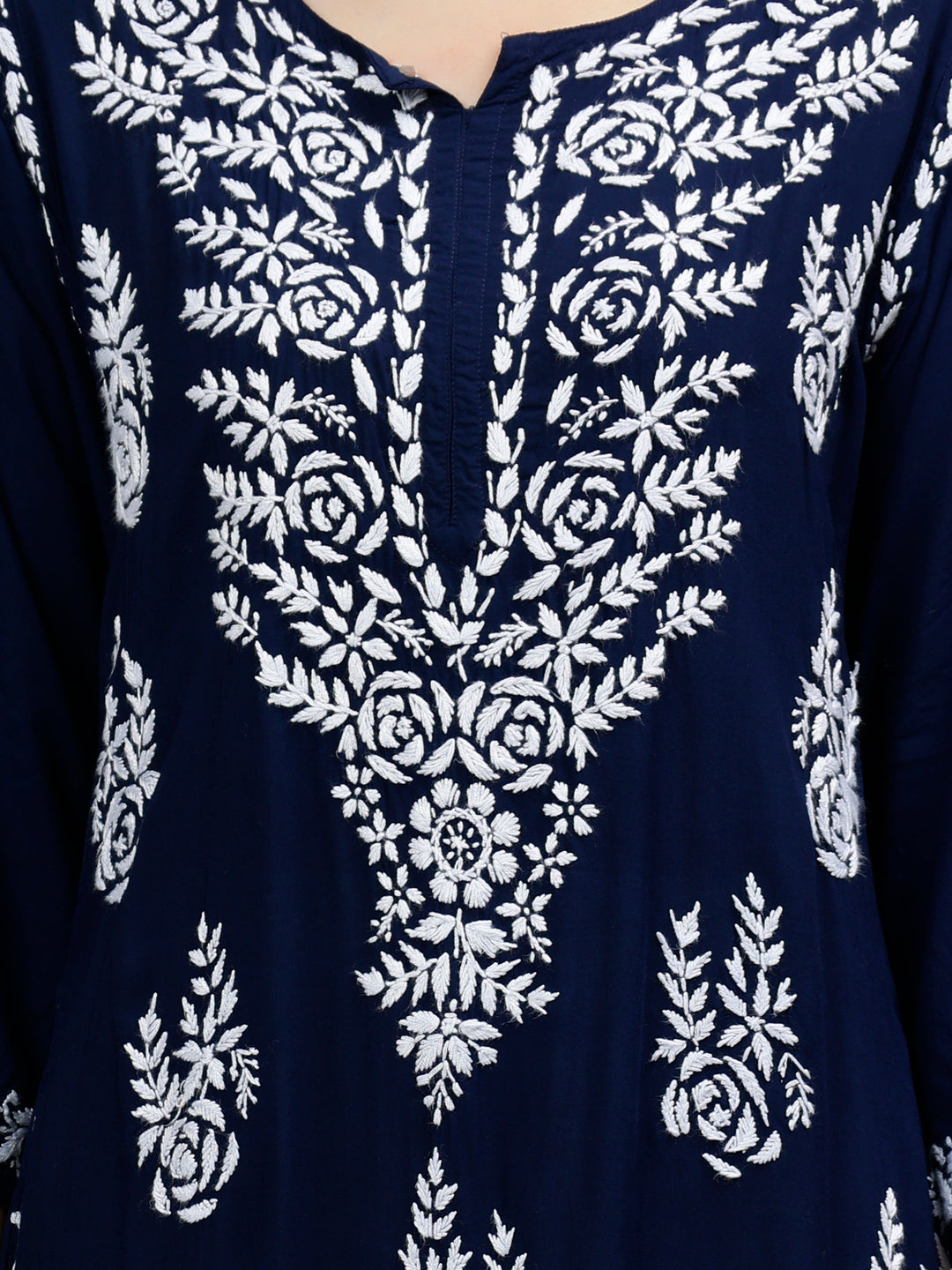 Navy-Blue-Modal-Hand-Embroidered-Chikankari-Kurti