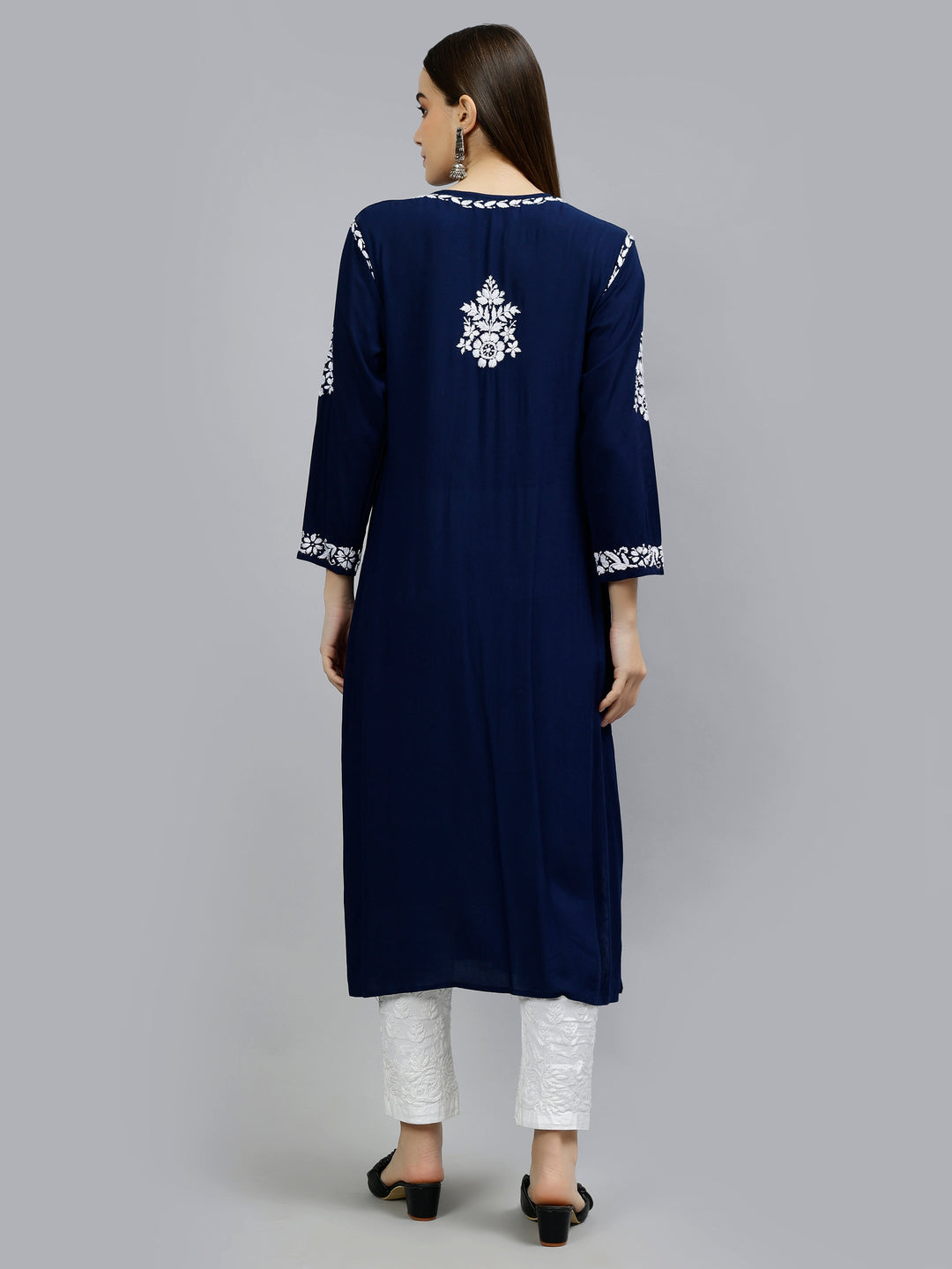 Navy-Blue-Modal-Hand-Embroidered-Chikankari-Kurti