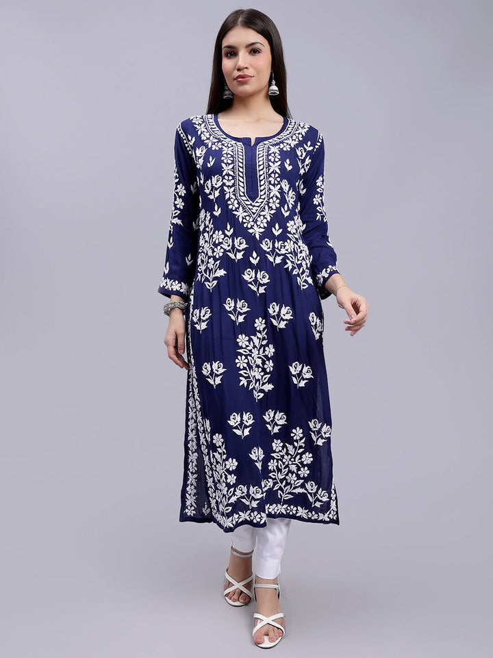 Navy Blue Modal Handwoven Chikankari Kurti