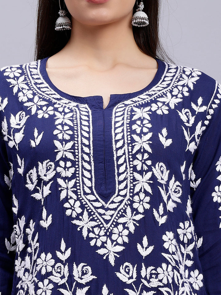 Navy Blue Modal Handwoven Chikankari Kurti