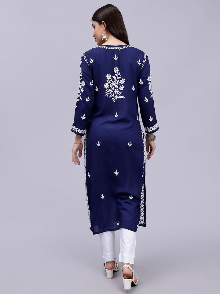 Navy Blue Modal Handwoven Chikankari Kurti