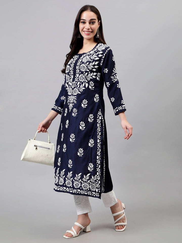 Navy-Blue-Muslin-Hand-Embroidered-Chikankari-Kurti